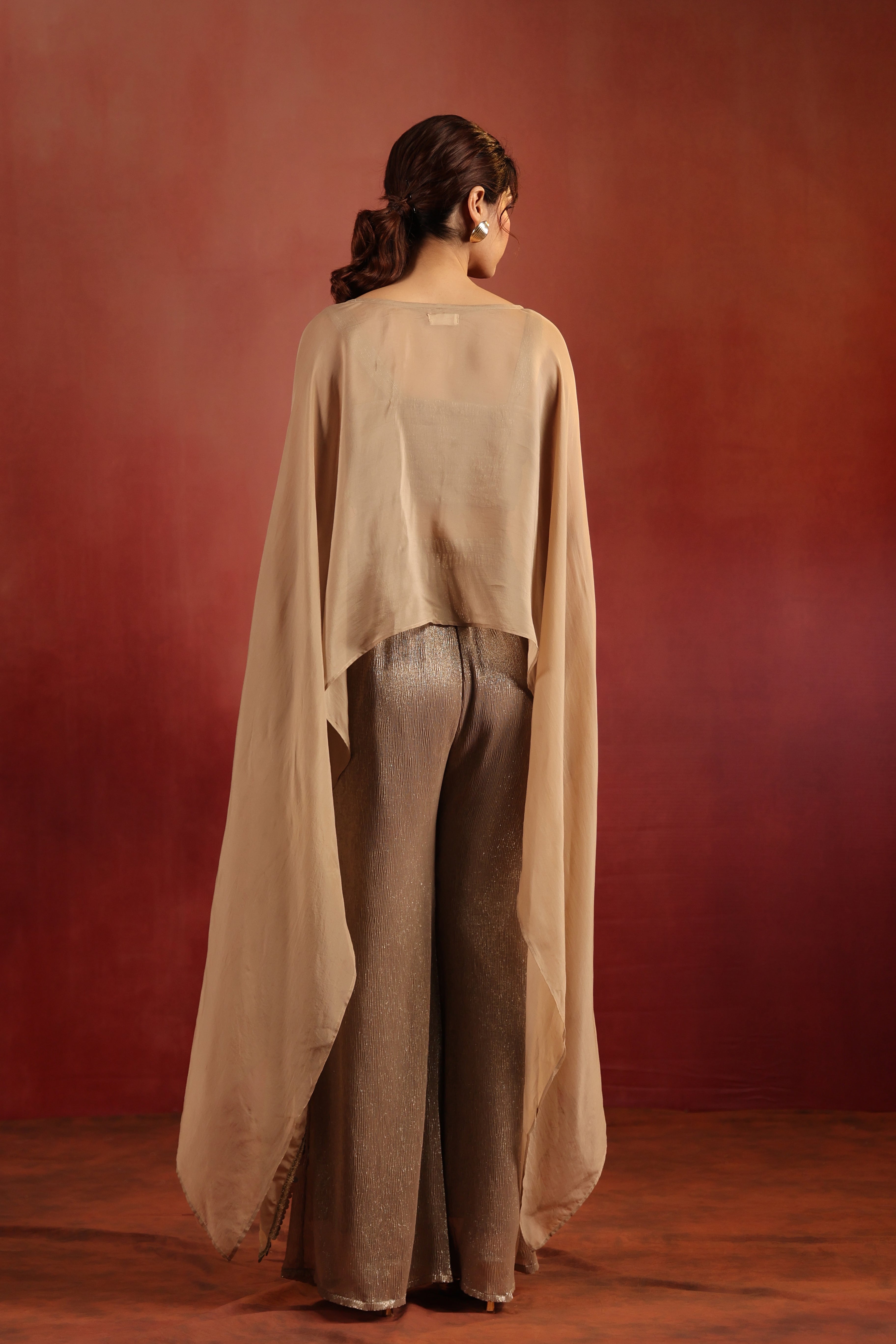 Beige Cape Co-ord Set with Bustier & Pants
