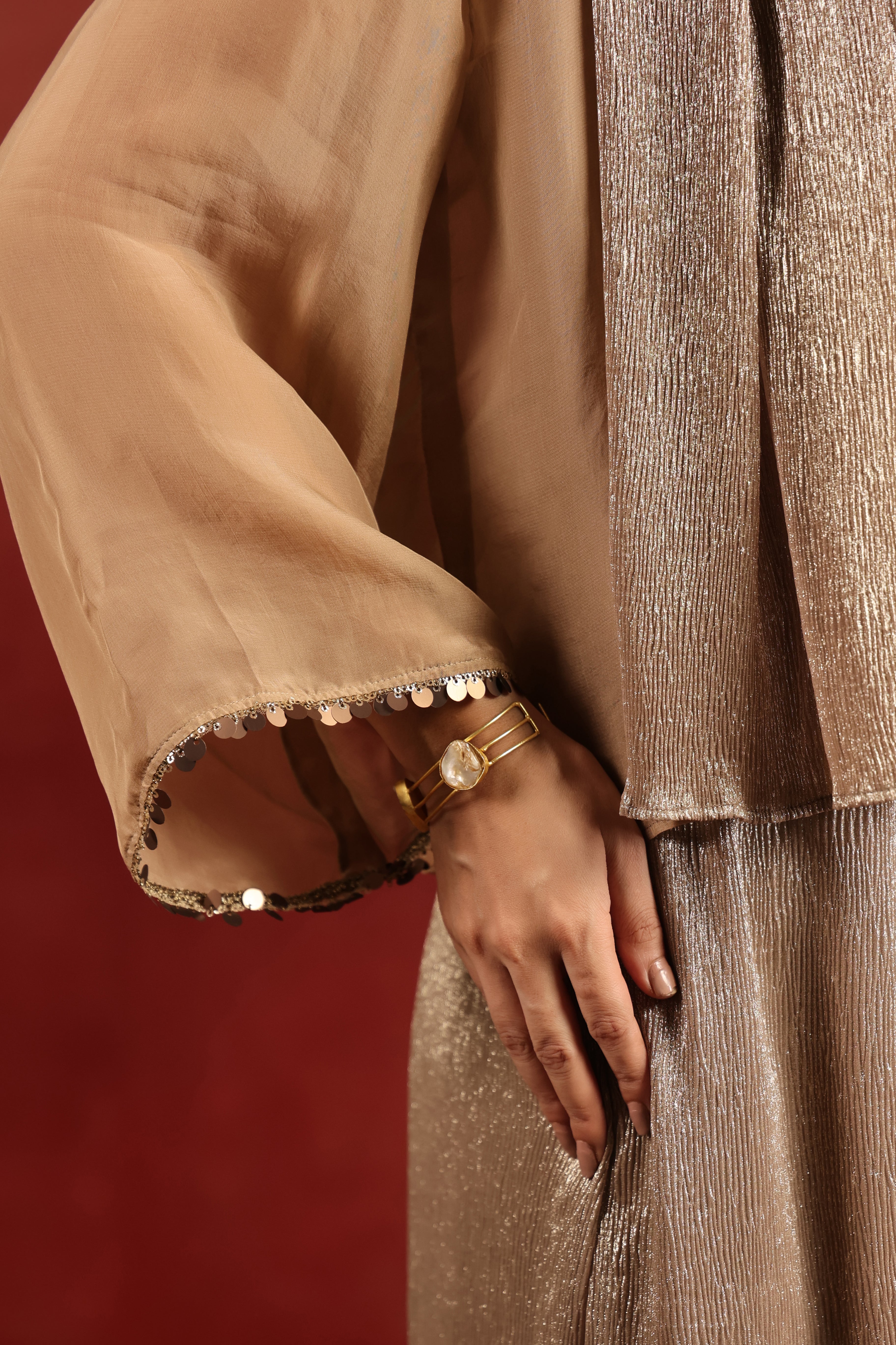 Beige Shimmer Jumpsuit with Cape