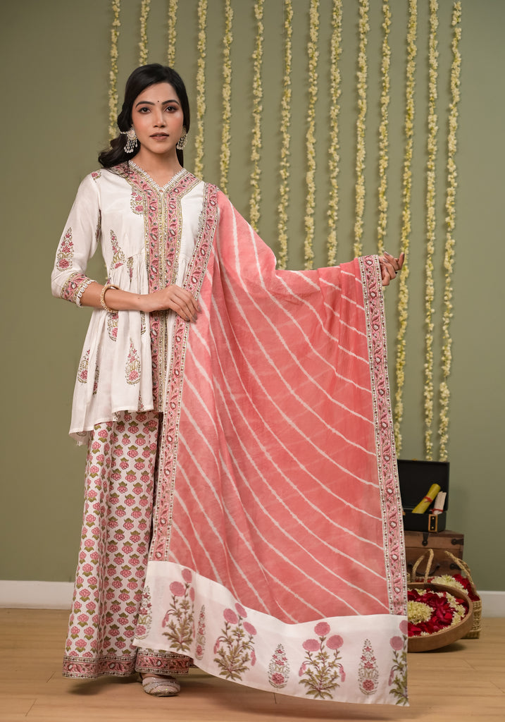 Pegaam Block Print Sharara Set- 3pcs