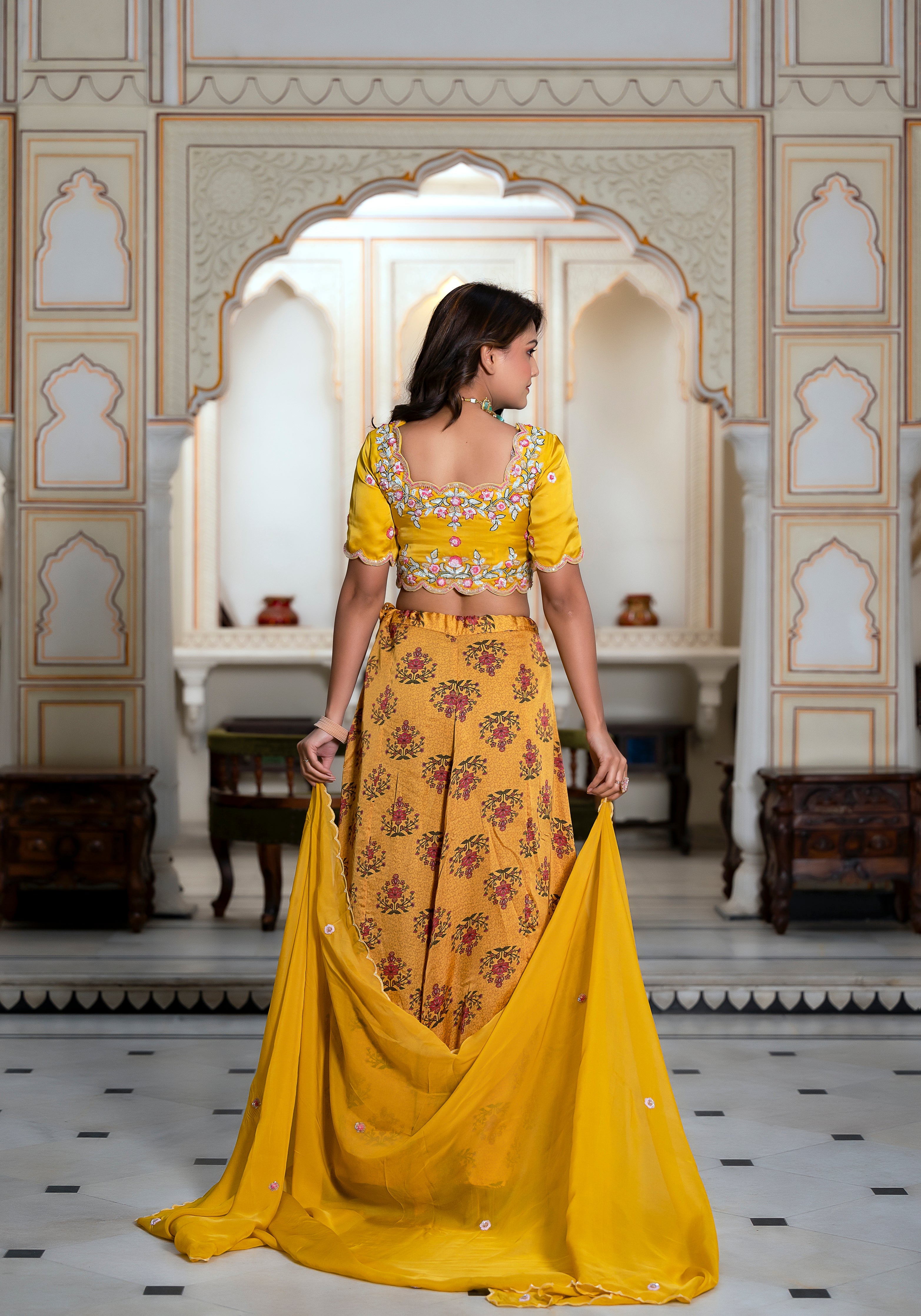 Yellow Embroidered Lehenga set 3PCS