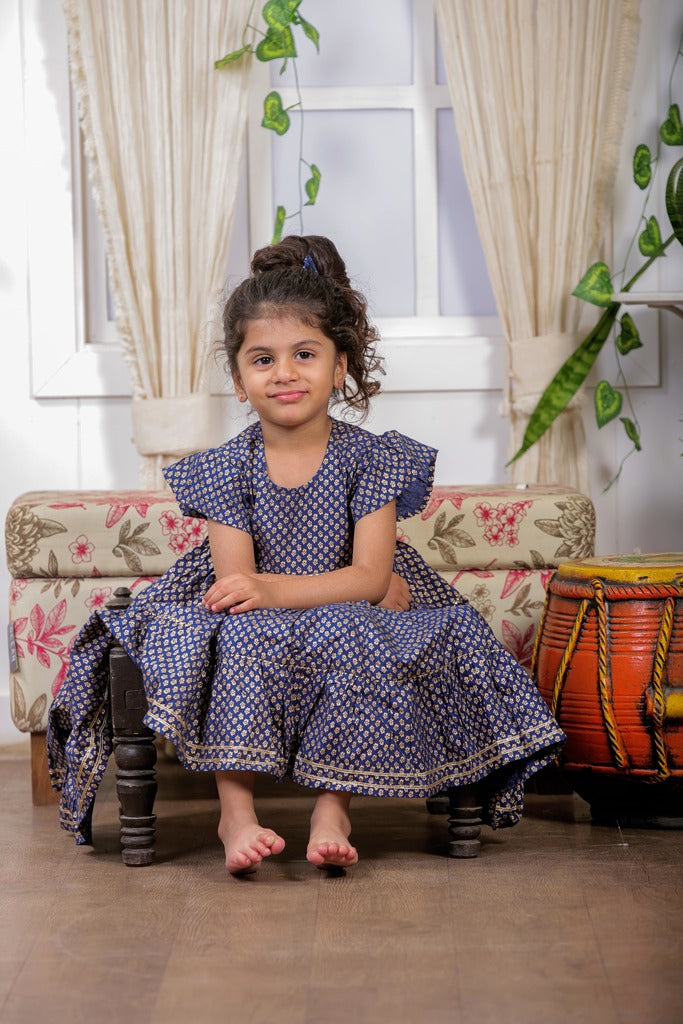 Kids Gold Print Tier Dress