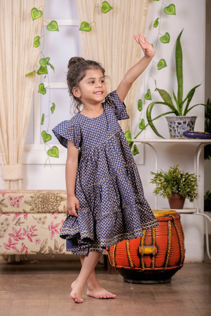 Kids Gold Print Tier Dress