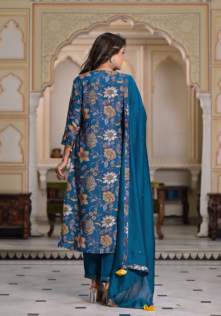 Azure Floral Fantasy kurta Pant Dupata-3pcs