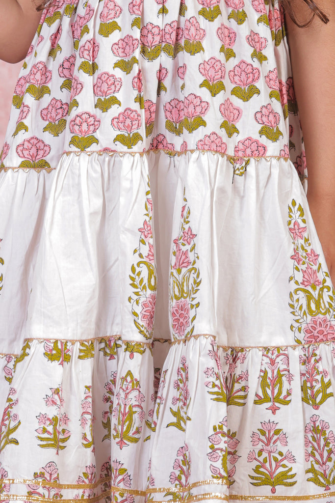 Pegaam Block Print Girls Tier Frock