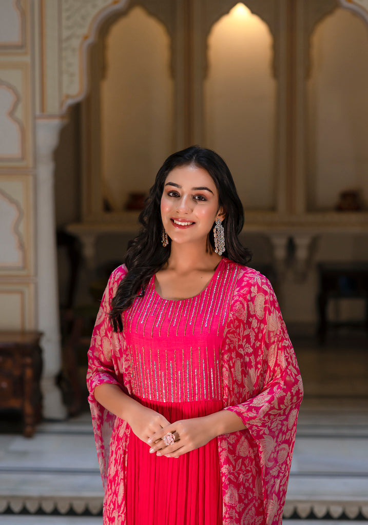 Pink Sequin Embellished Chiffon Dress