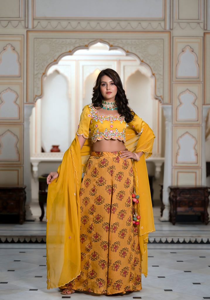 Yellow Embroidered Lehenga set 3PCS