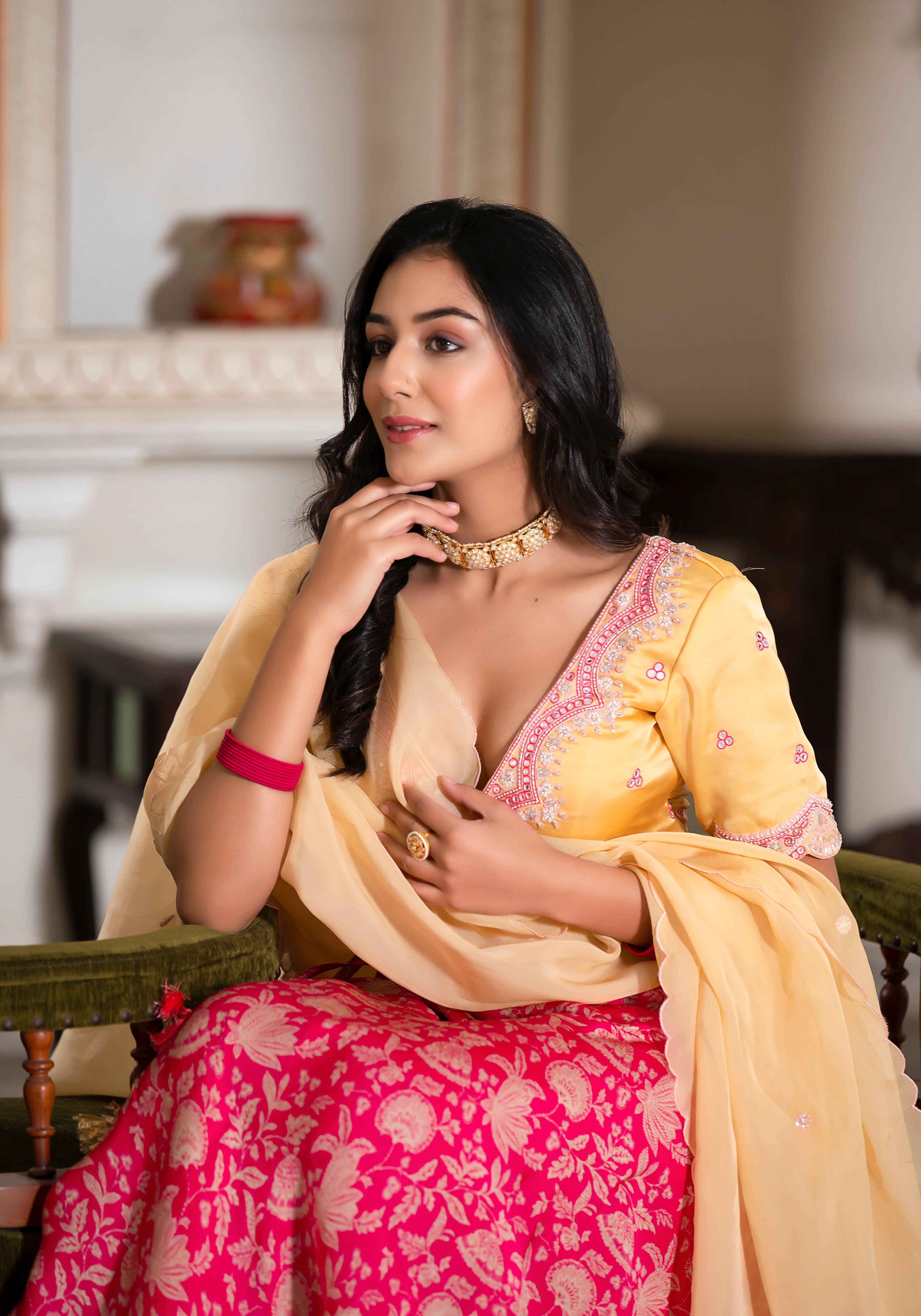 Pink Ajrak lehenga set-3PCS