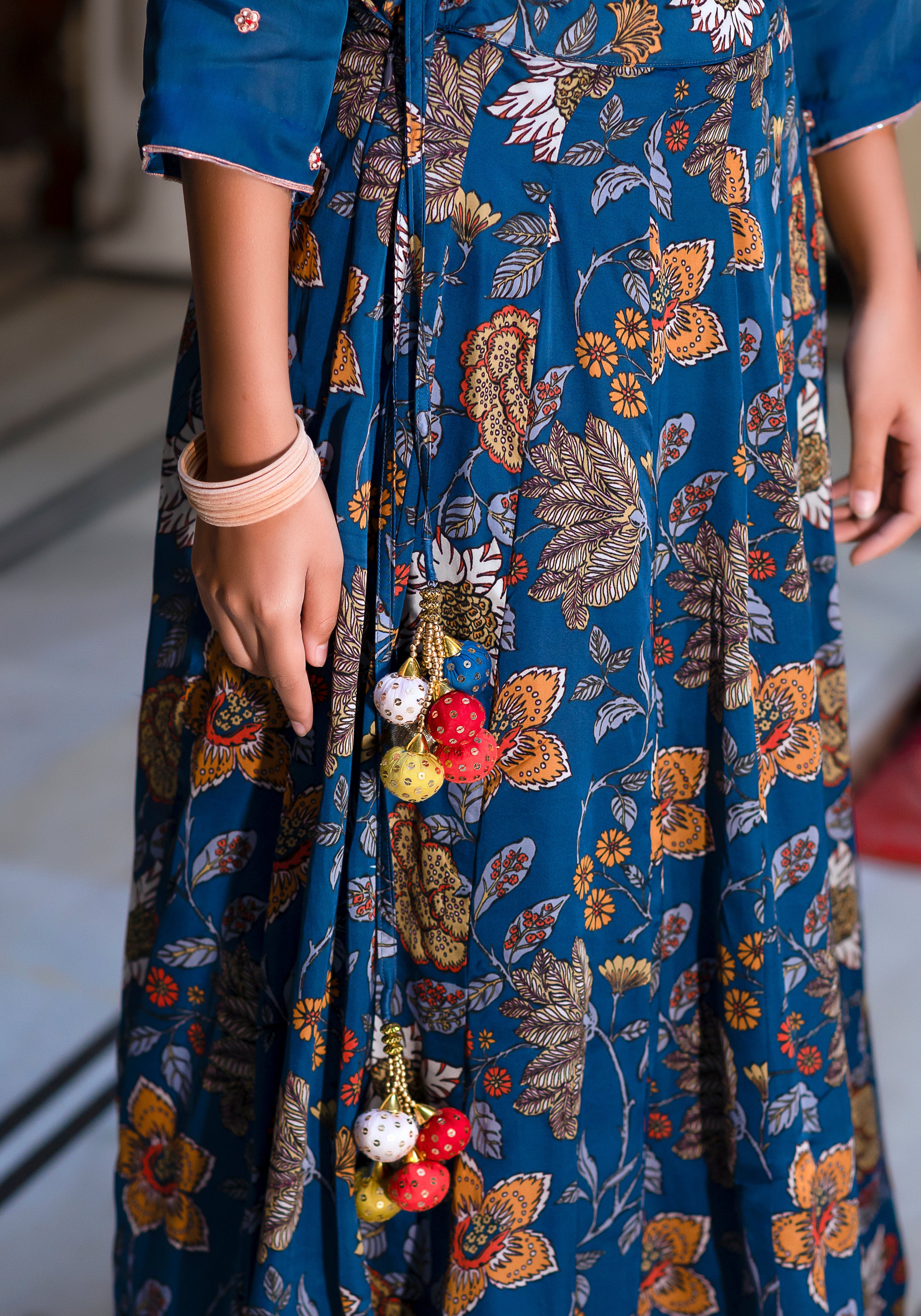 Azure Floral Fantasy Ht Silk Lehenga Set- 3PCS