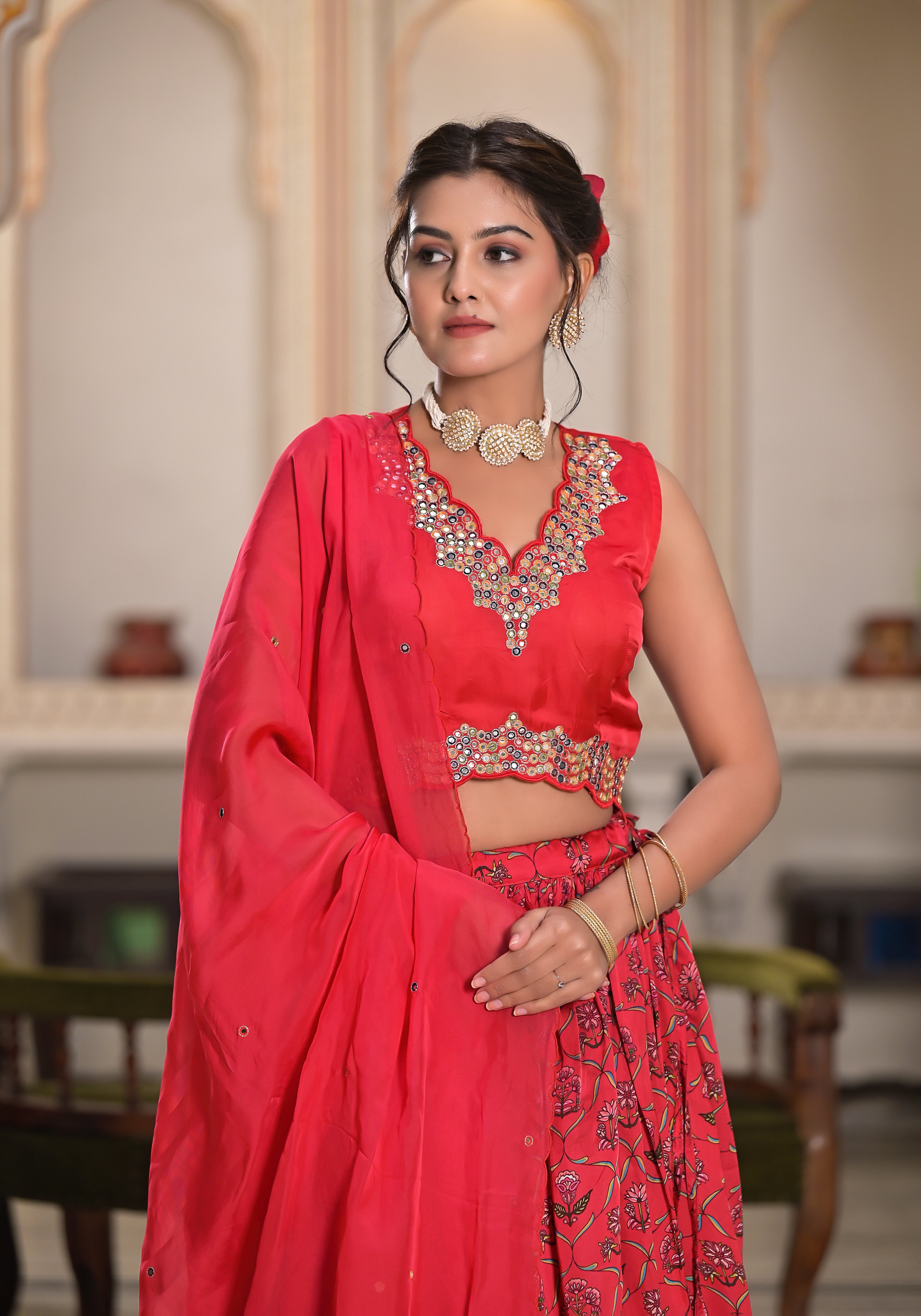 Red Gulaal Lehenga set-3PCS