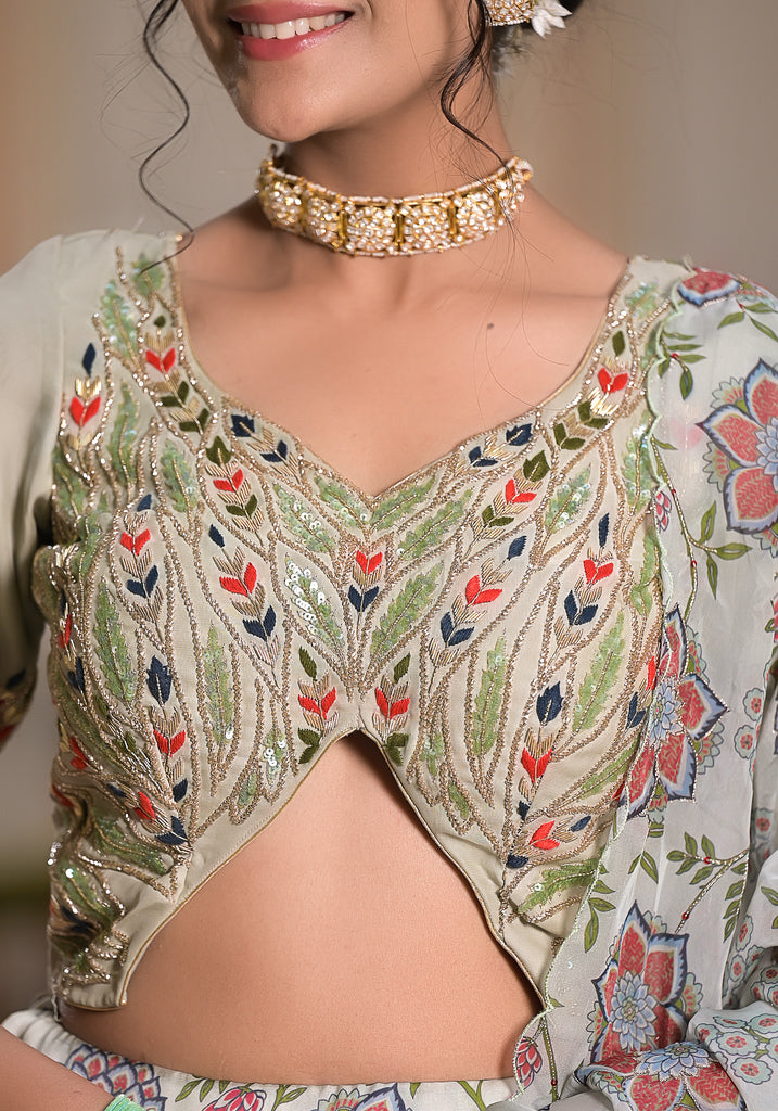 Powder green Victoria Lehenga Set-3PCS