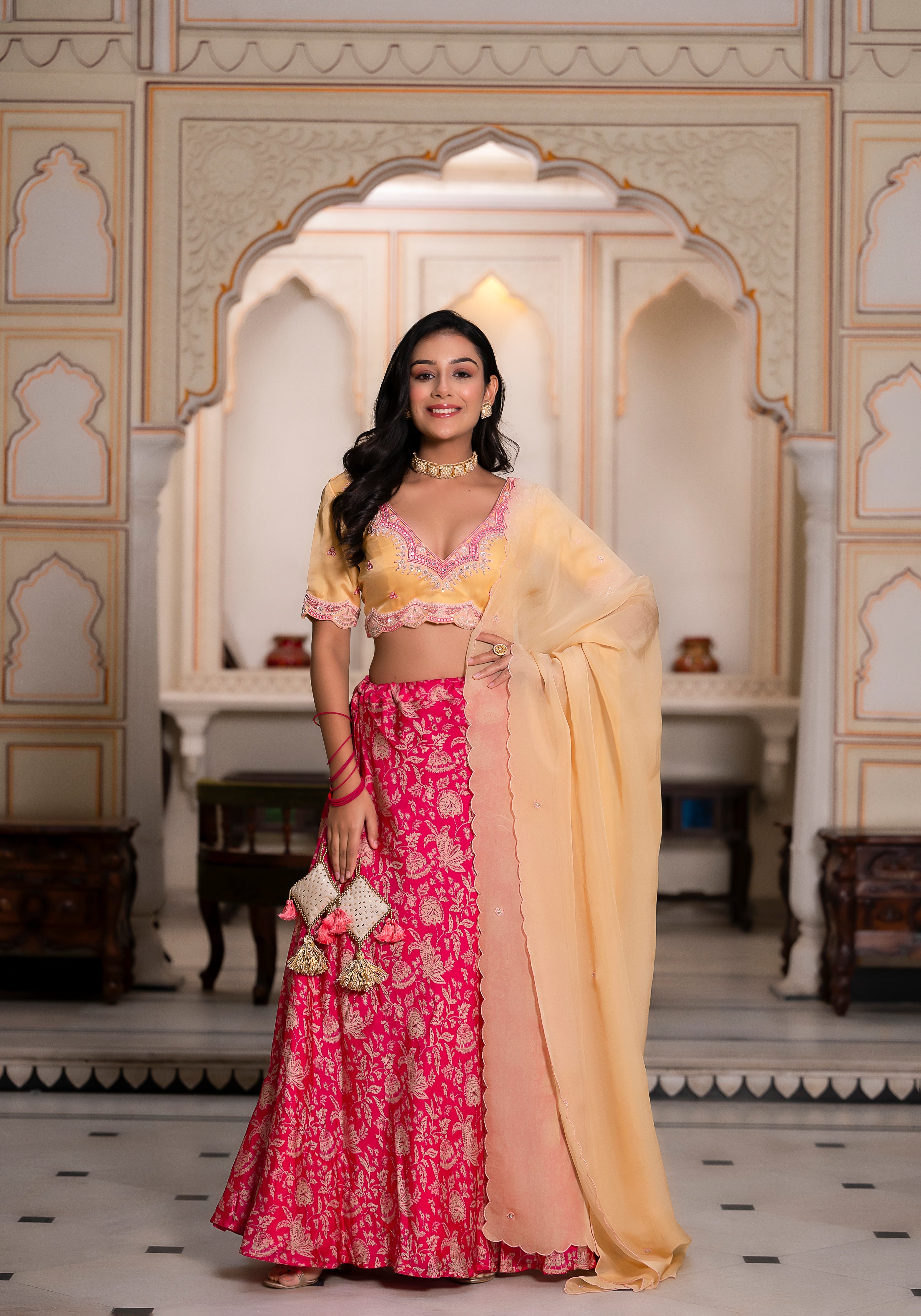 Pink Ajrak lehenga set-3PCS