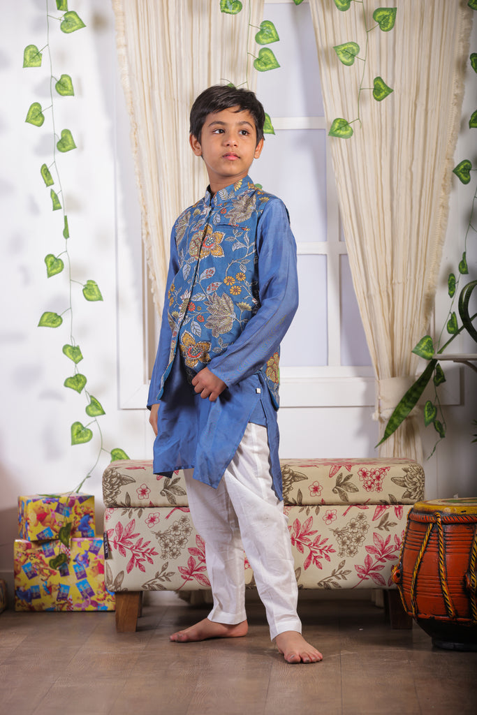 Azure Floral Fantacy boys kurta set-2pcs
