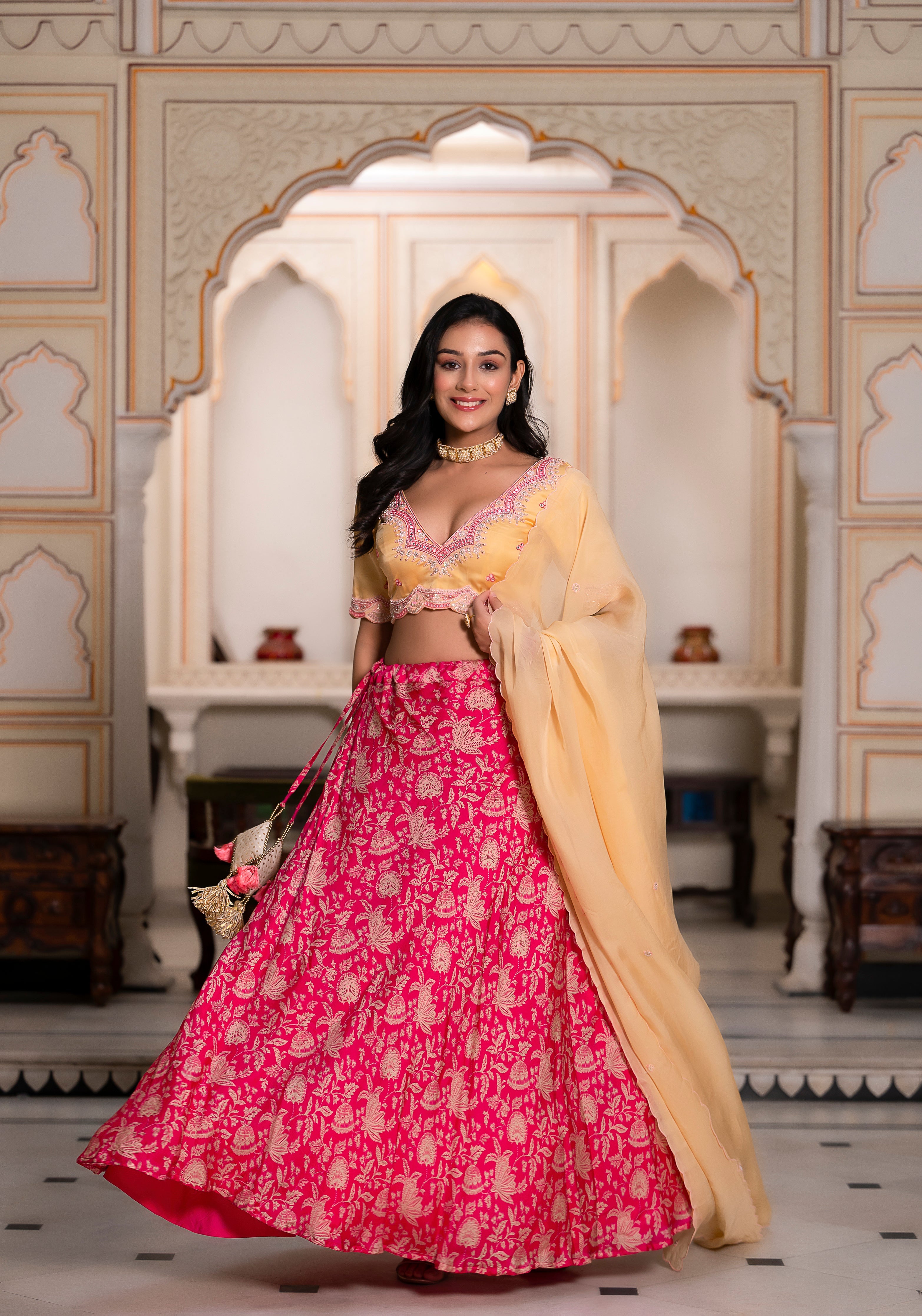 Pink Ajrak lehenga set-3PCS