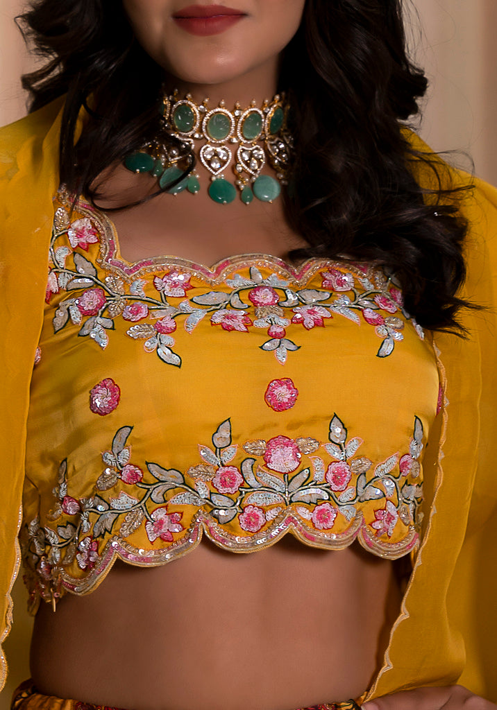 Yellow Embroidered Lehenga set 3PCS