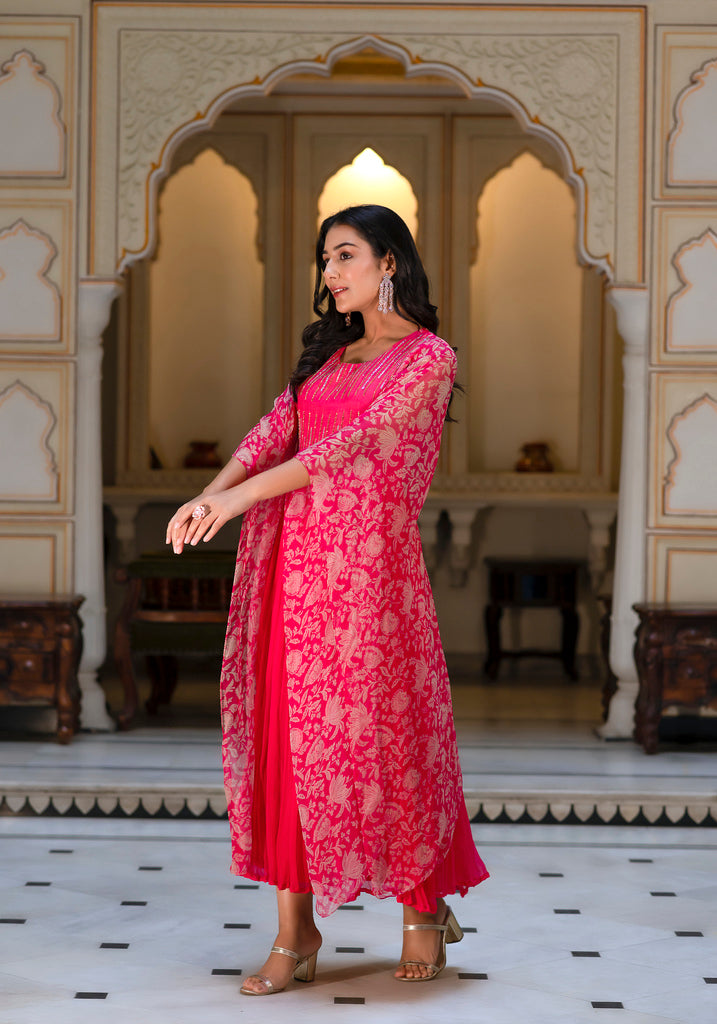 Pink Sequin Embellished Chiffon Dress