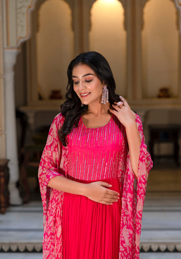 Pink Sequin Embellished Chiffon Dress