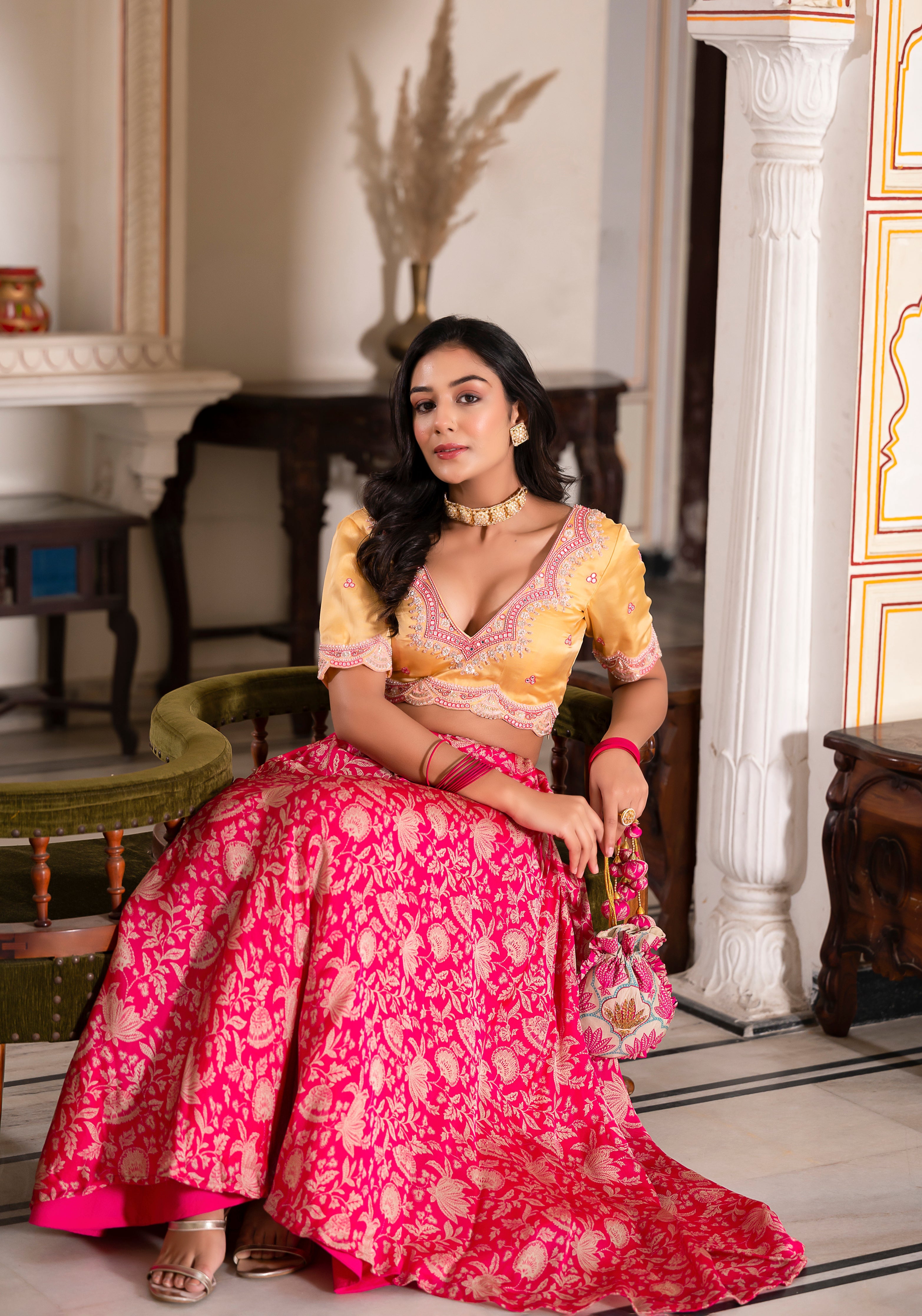 Pink Ajrak lehenga set-3PCS