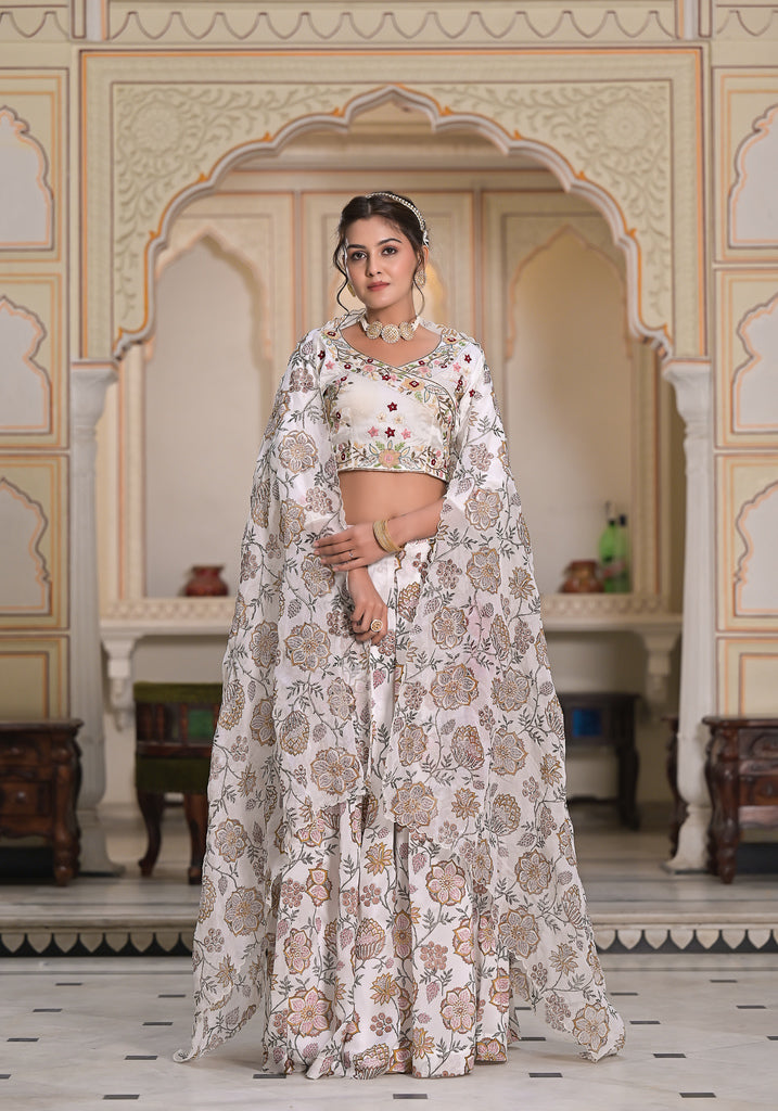 White Victoria Lehenga Set- 3PCS
