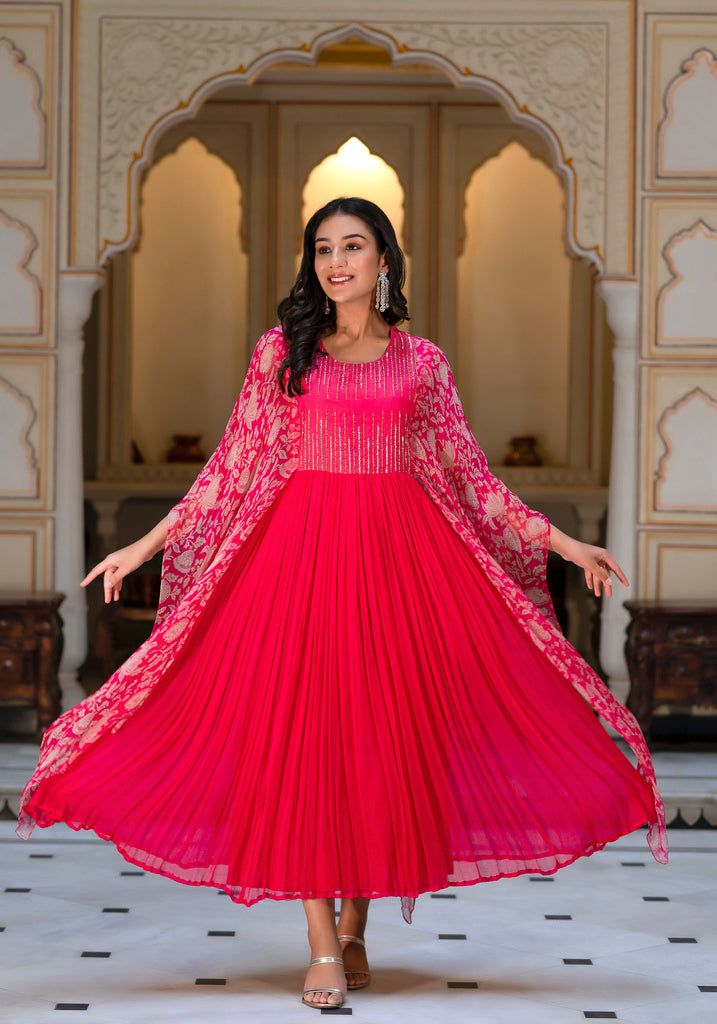 Pink Sequin Embellished Chiffon Dress