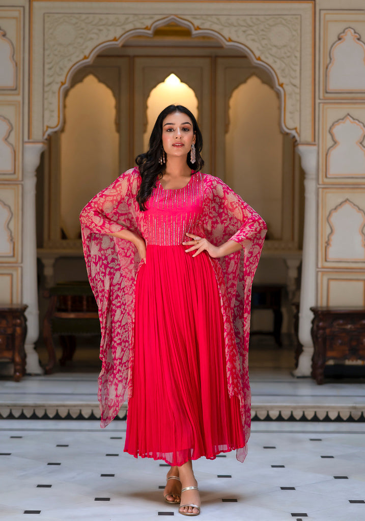 Pink Sequin Embellished Chiffon Dress