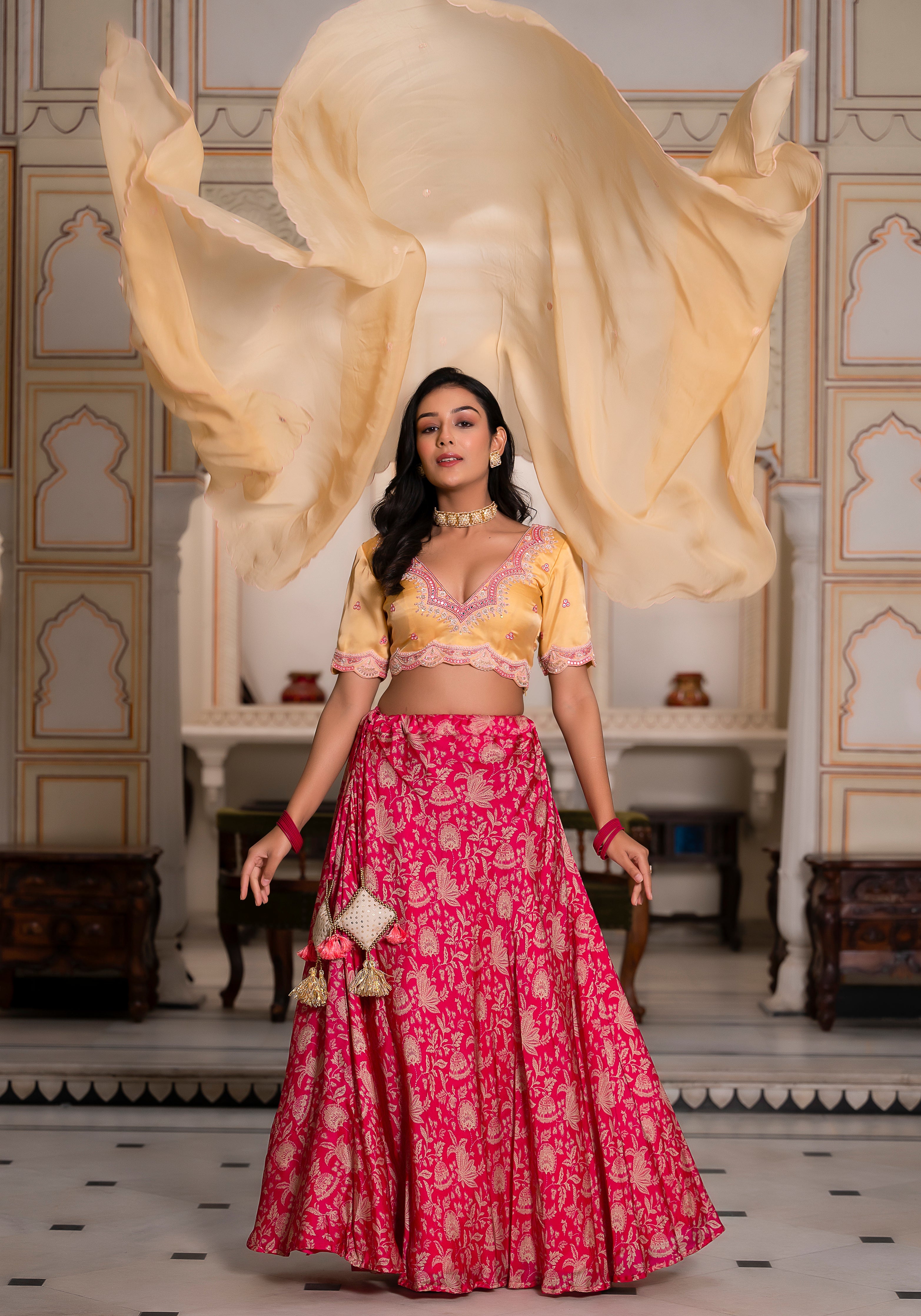 Pink Ajrak lehenga set-3PCS