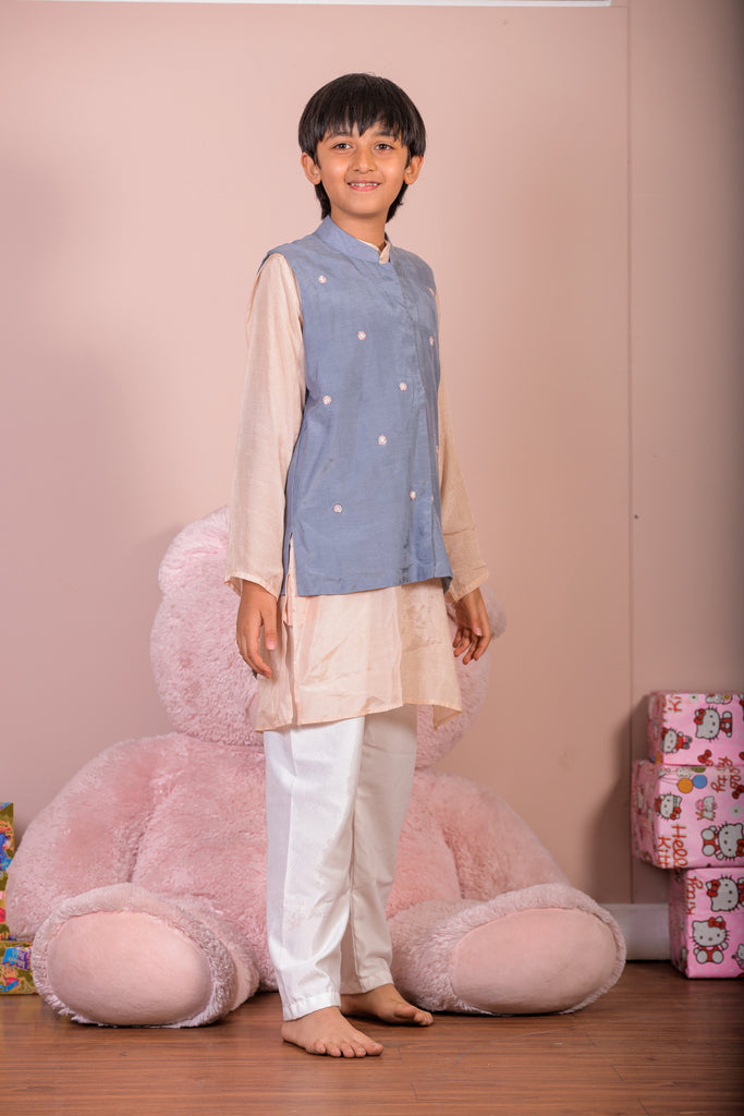 kids beige kurta set-2pcs