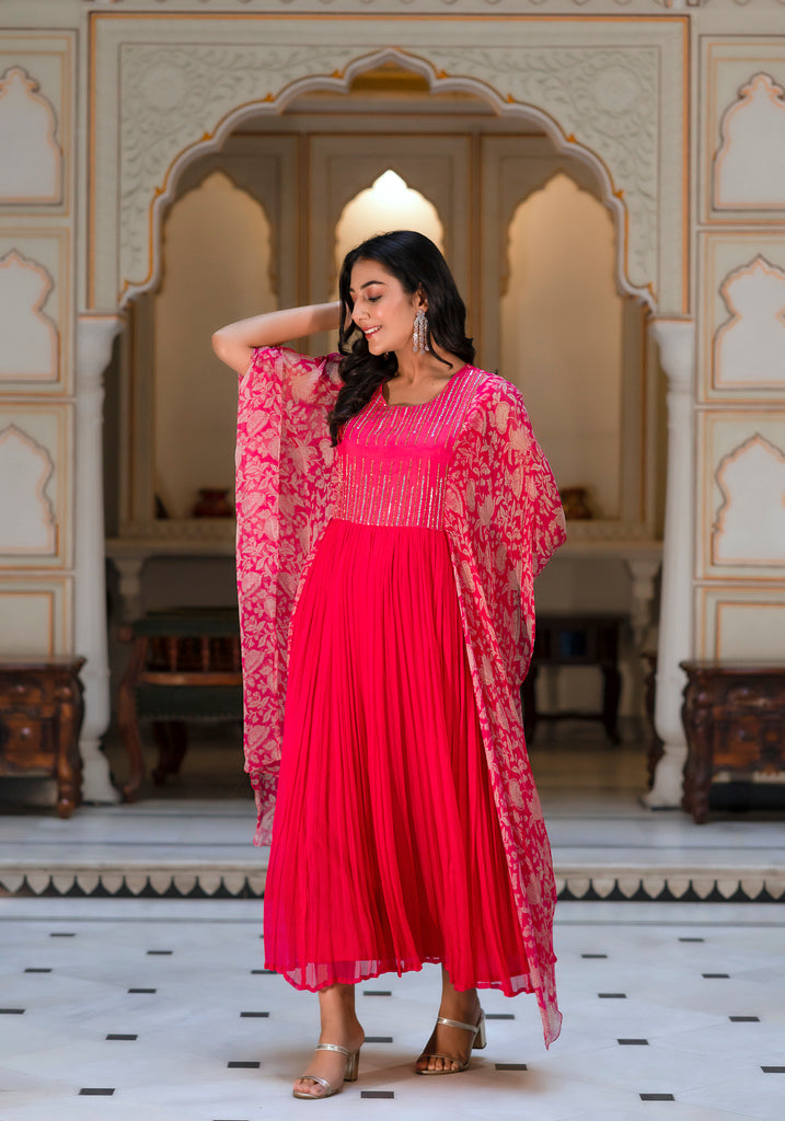 Pink Sequin Embellished Chiffon Dress