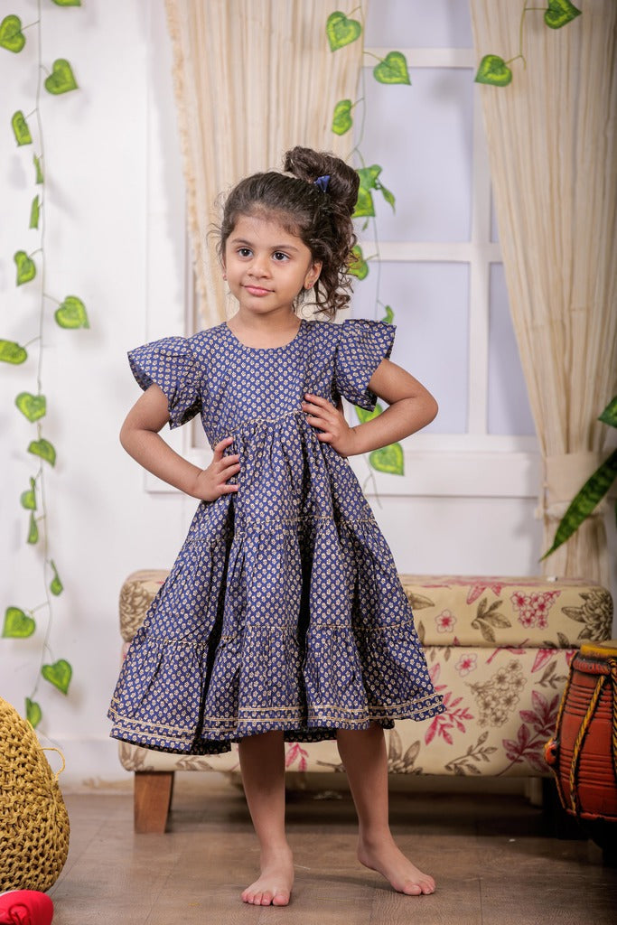 Kids Gold Print Tier Dress