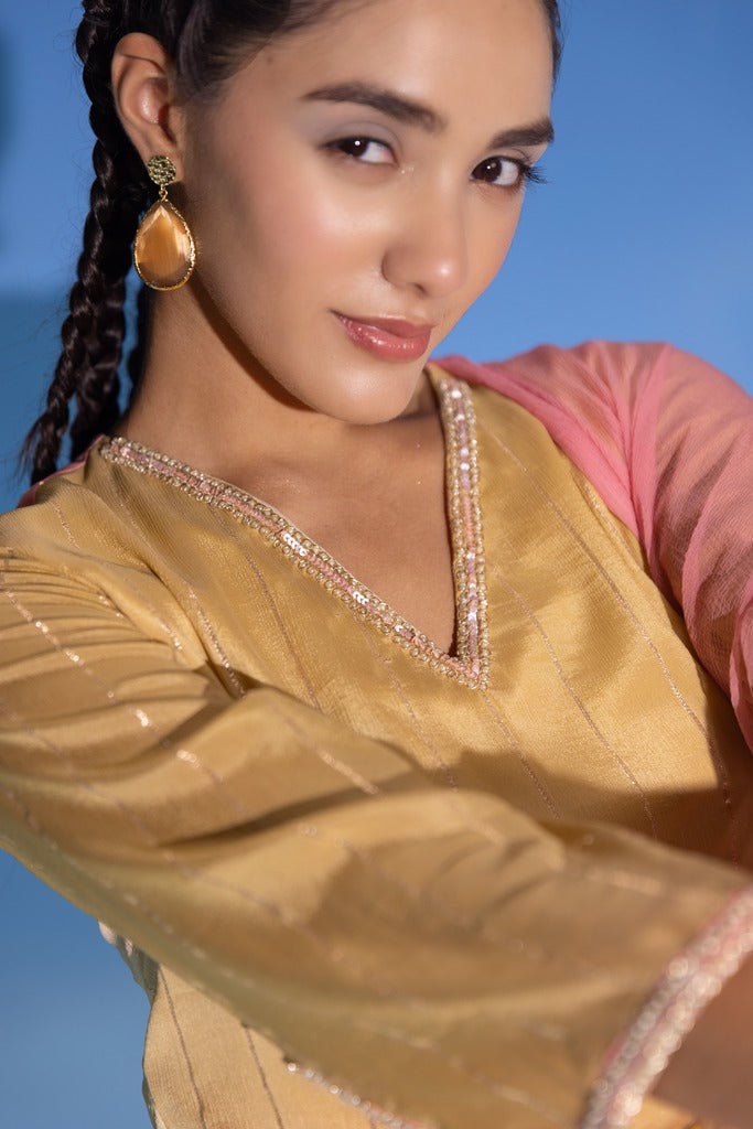 Beigish Pink Ombre Kurta Set-3pcs
