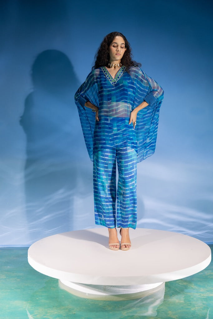 Stripe V-neck Chiffon Kaftan