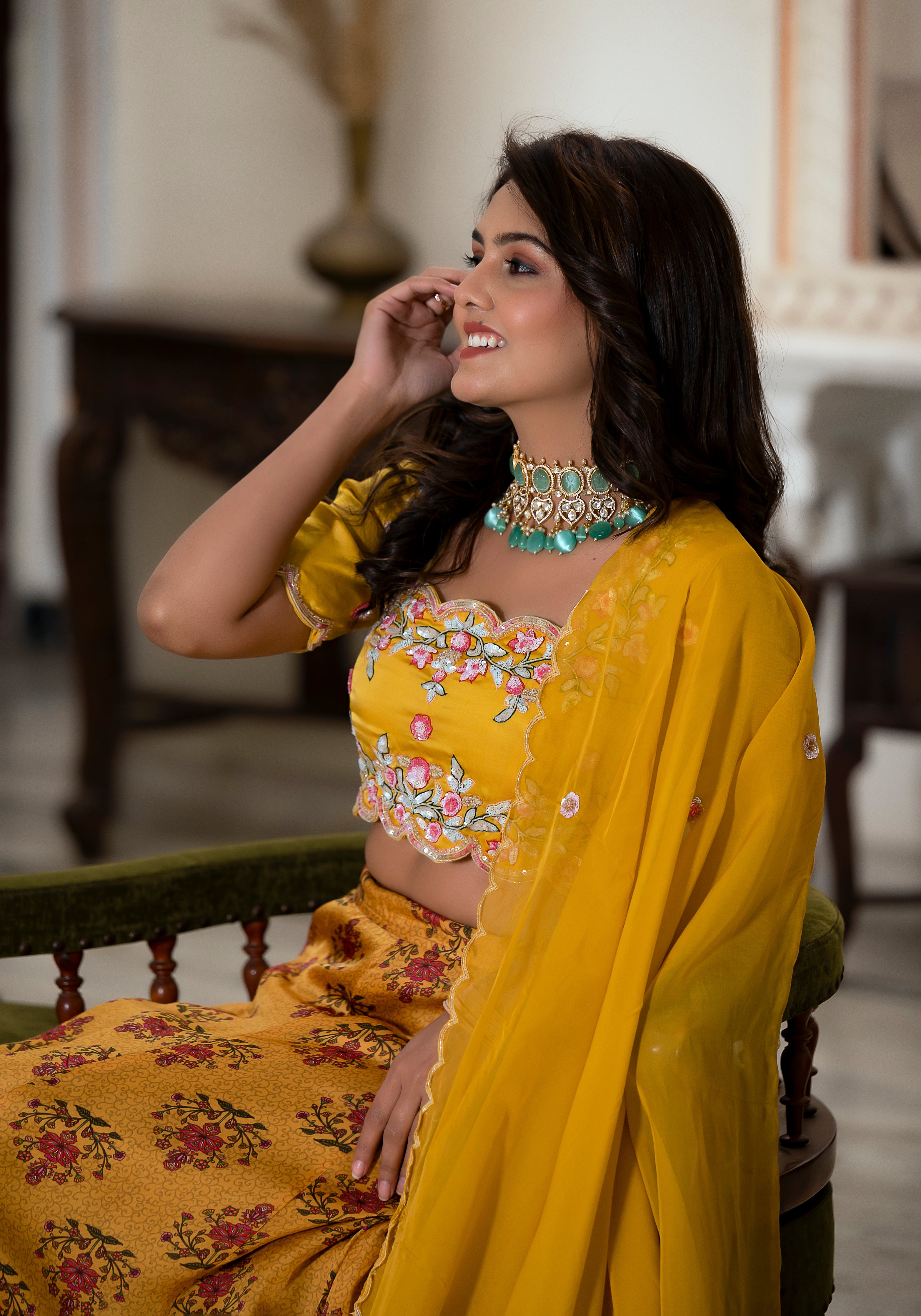 Yellow Embroidered Lehenga set 3PCS