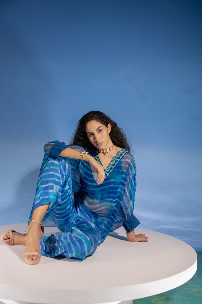 Stripe V-neck Chiffon Kaftan