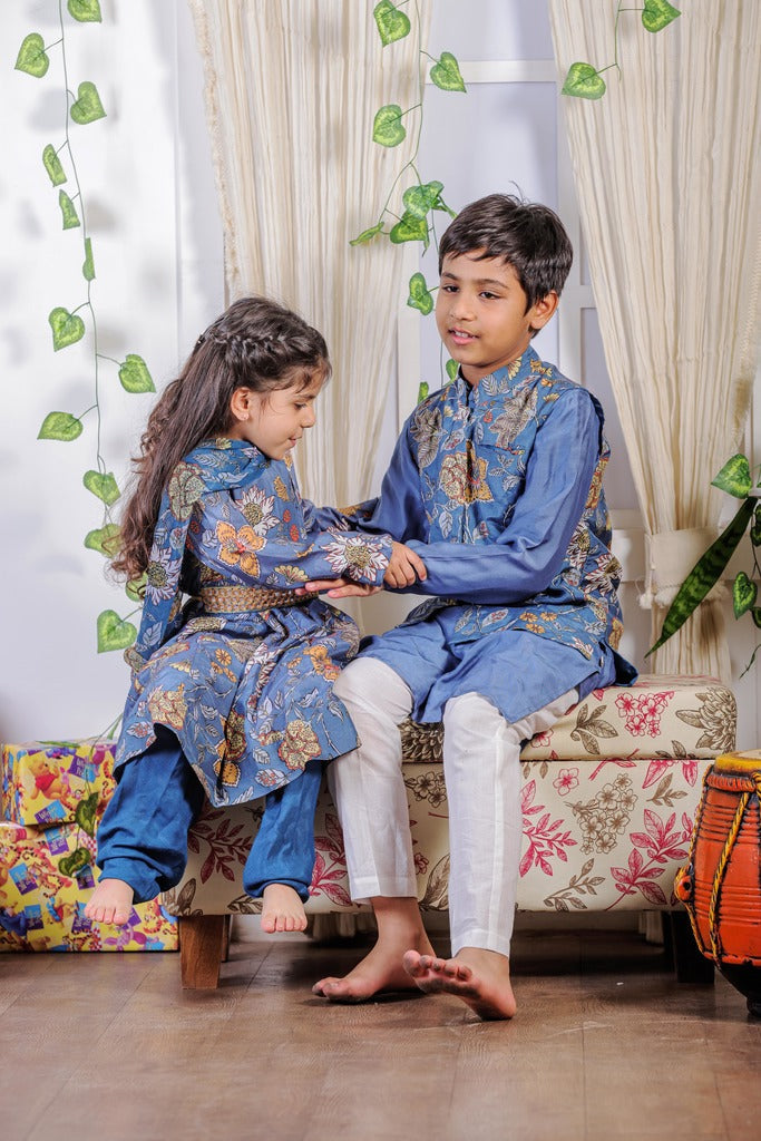 Azure Floral Fantacy boys kurta set-2pcs