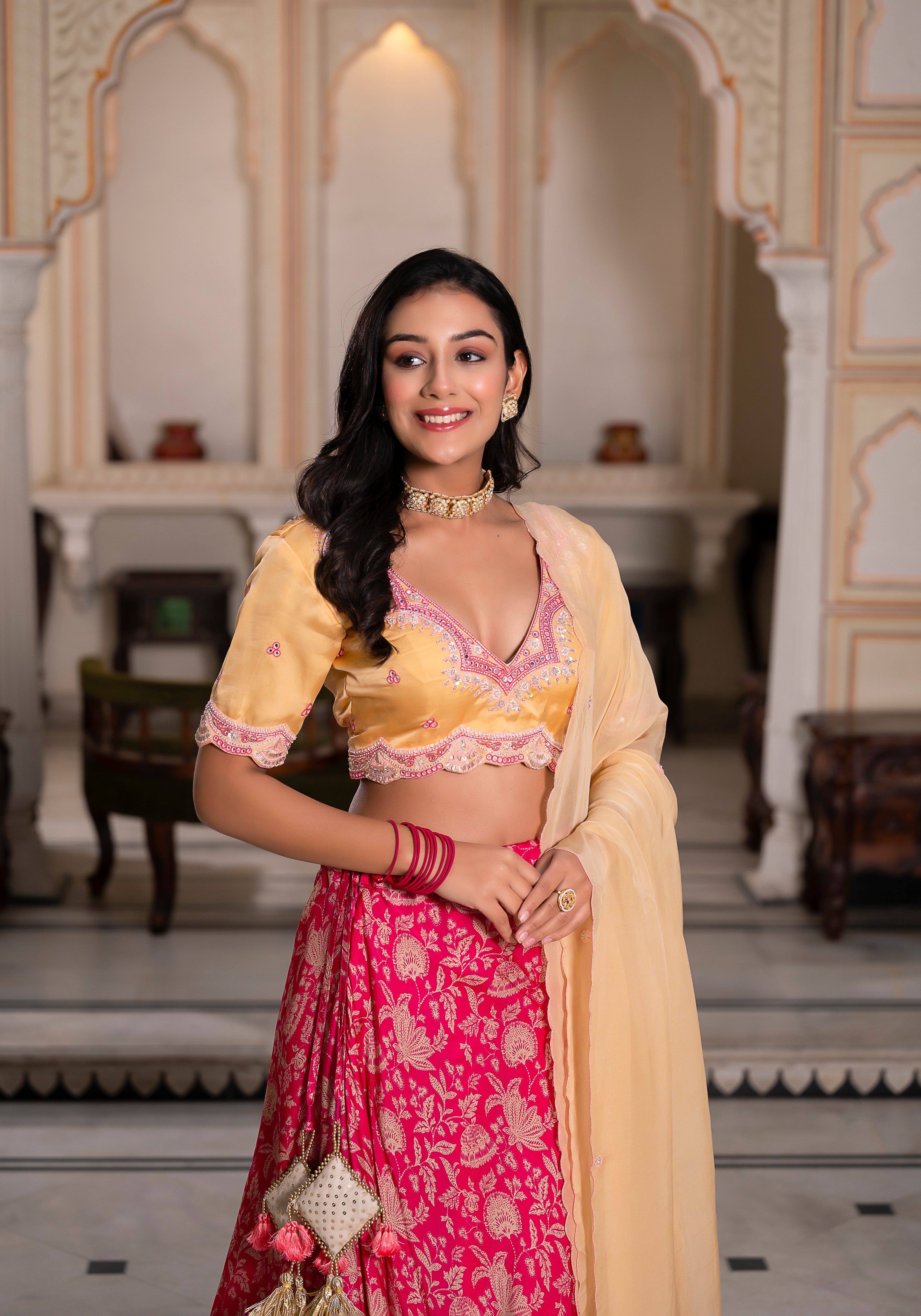 Pink Ajrak lehenga set-3PCS