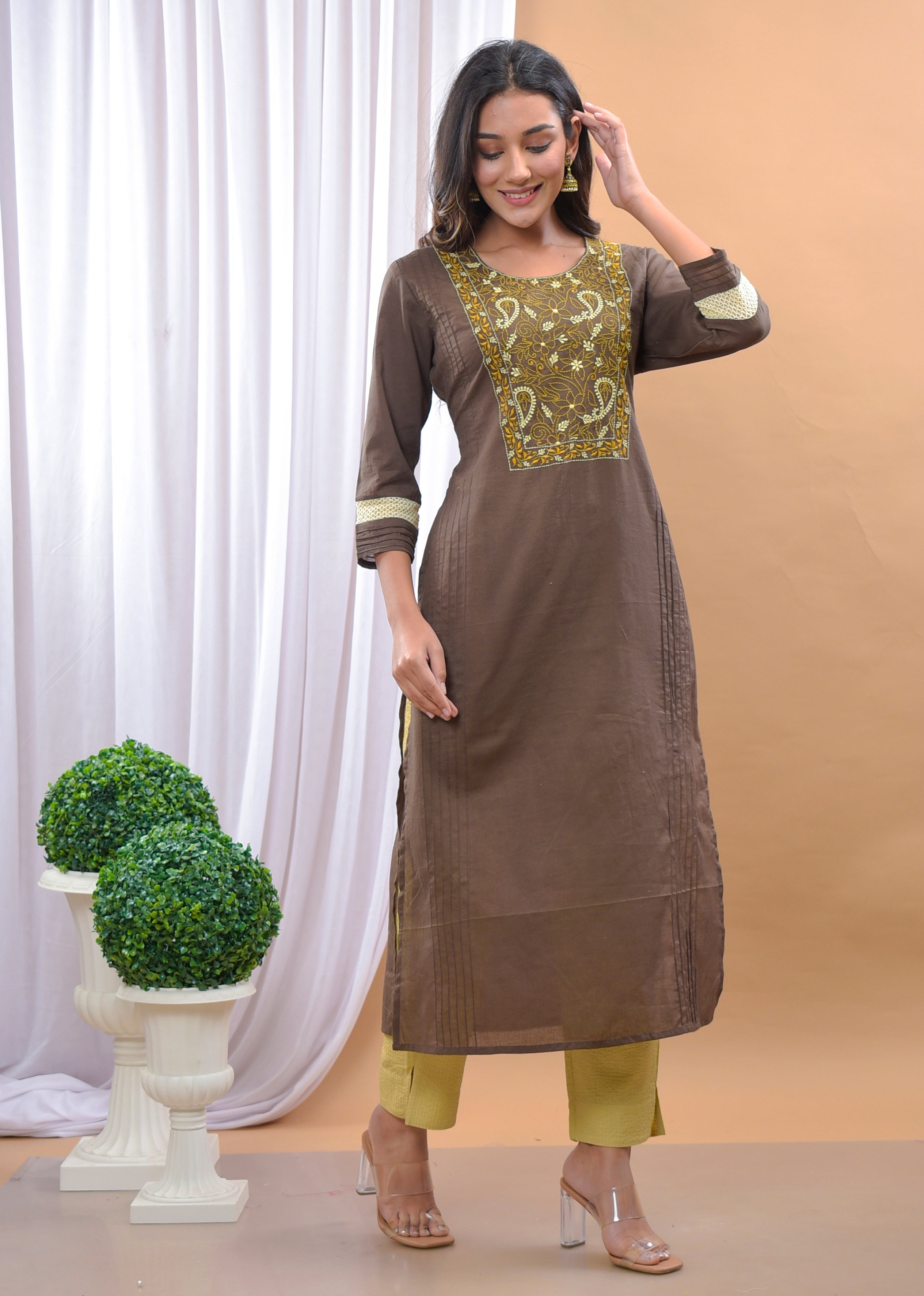 Kashida Brown Kurta