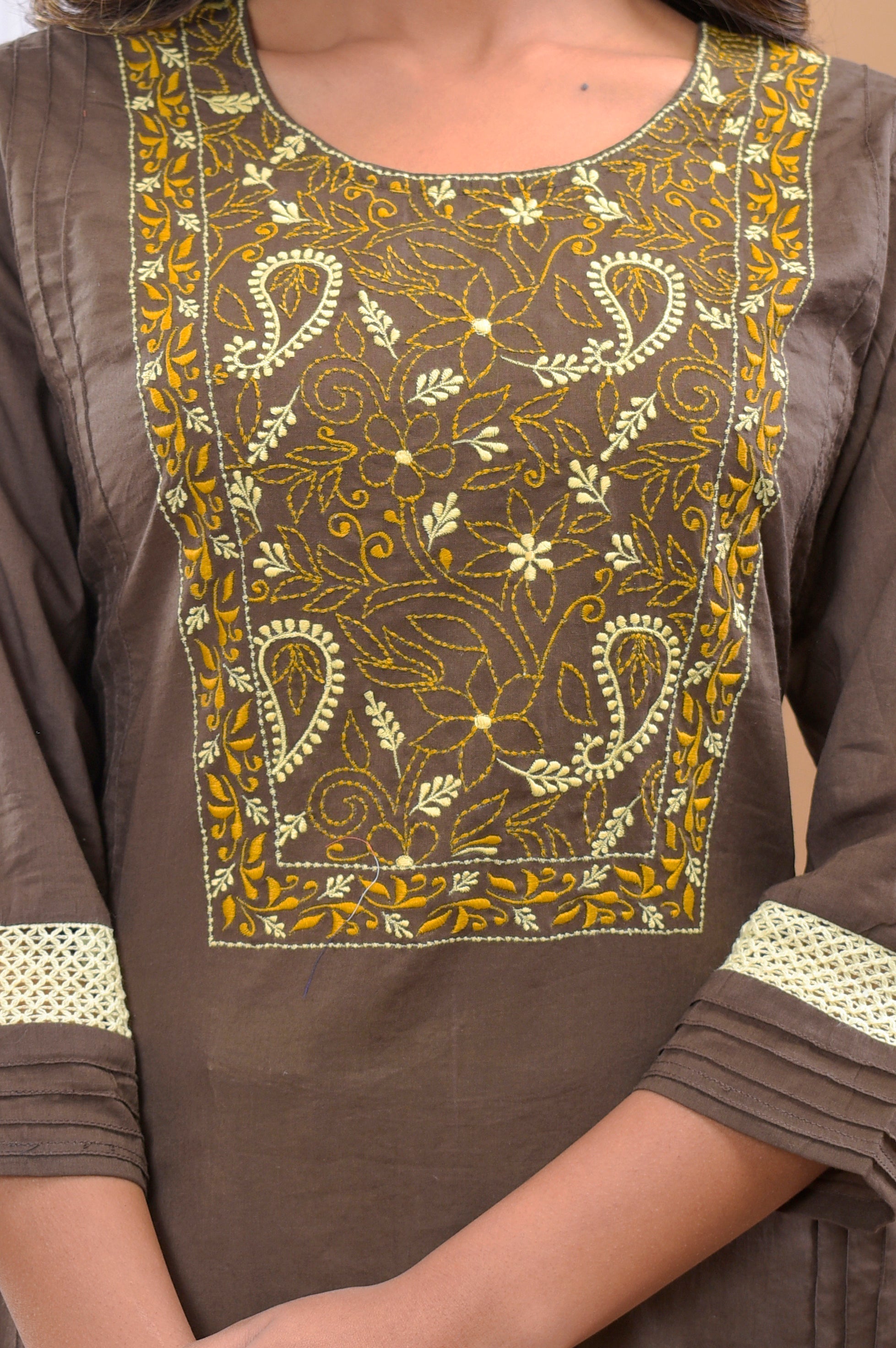Kashida Brown Kurta