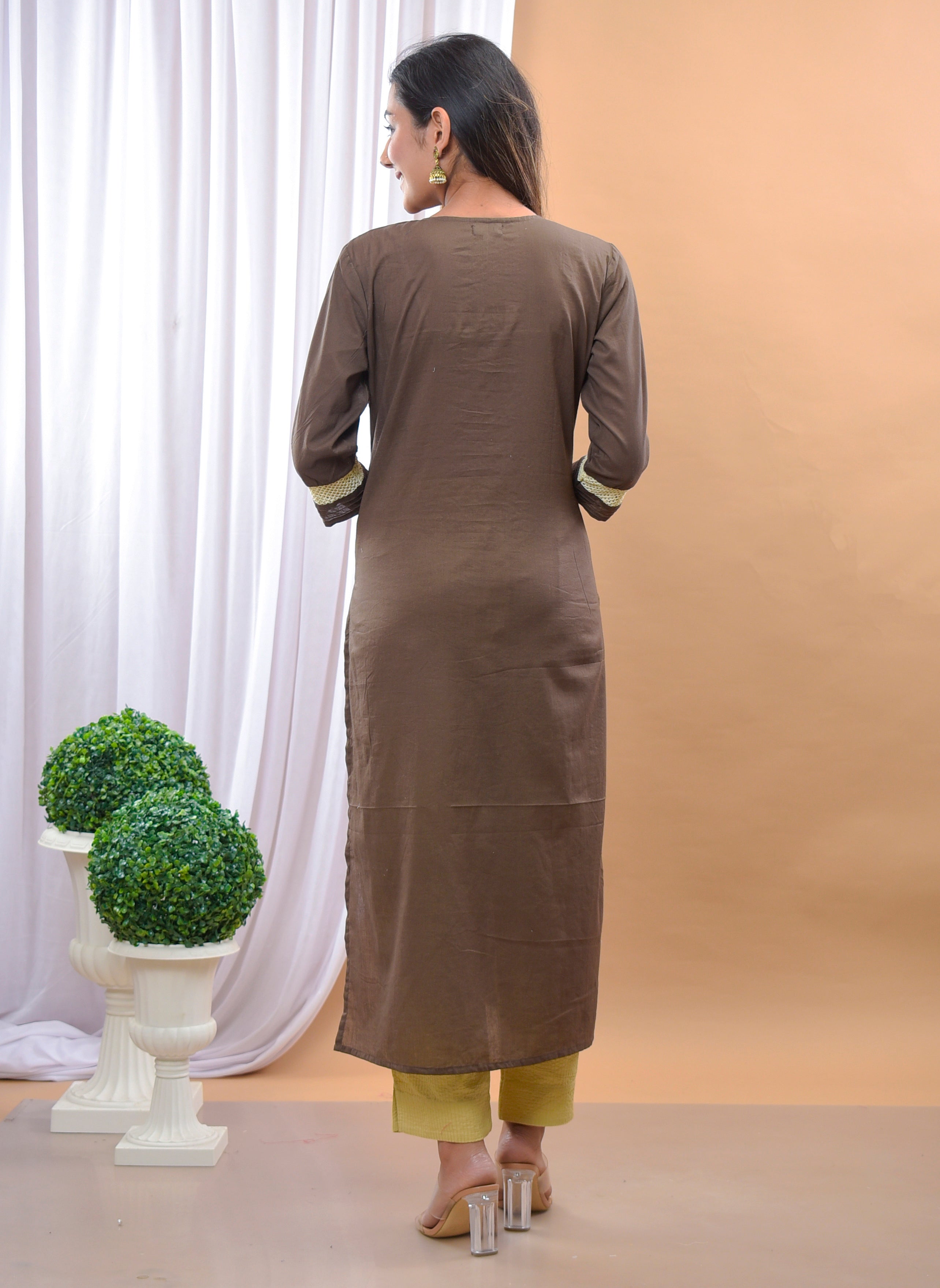Kashida Brown Kurta