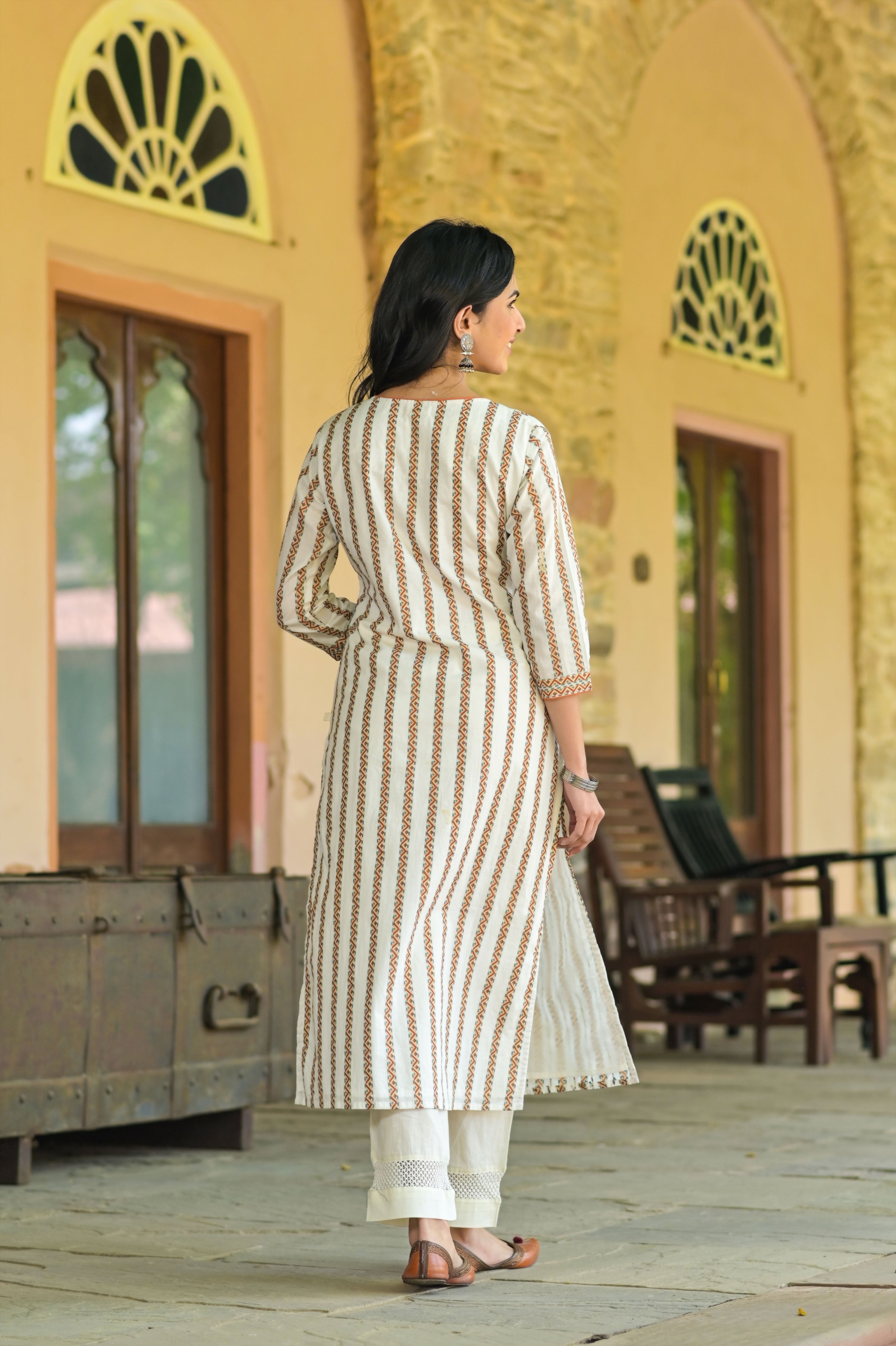 Rust Aztec Kantha Kurta set-2pcs