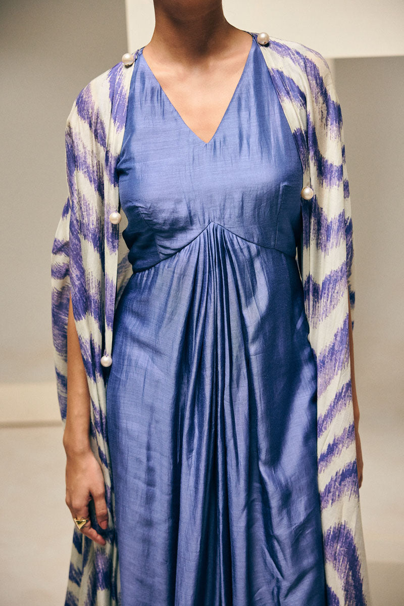 RUFFLE CAPE WITH PLEATED GOWN