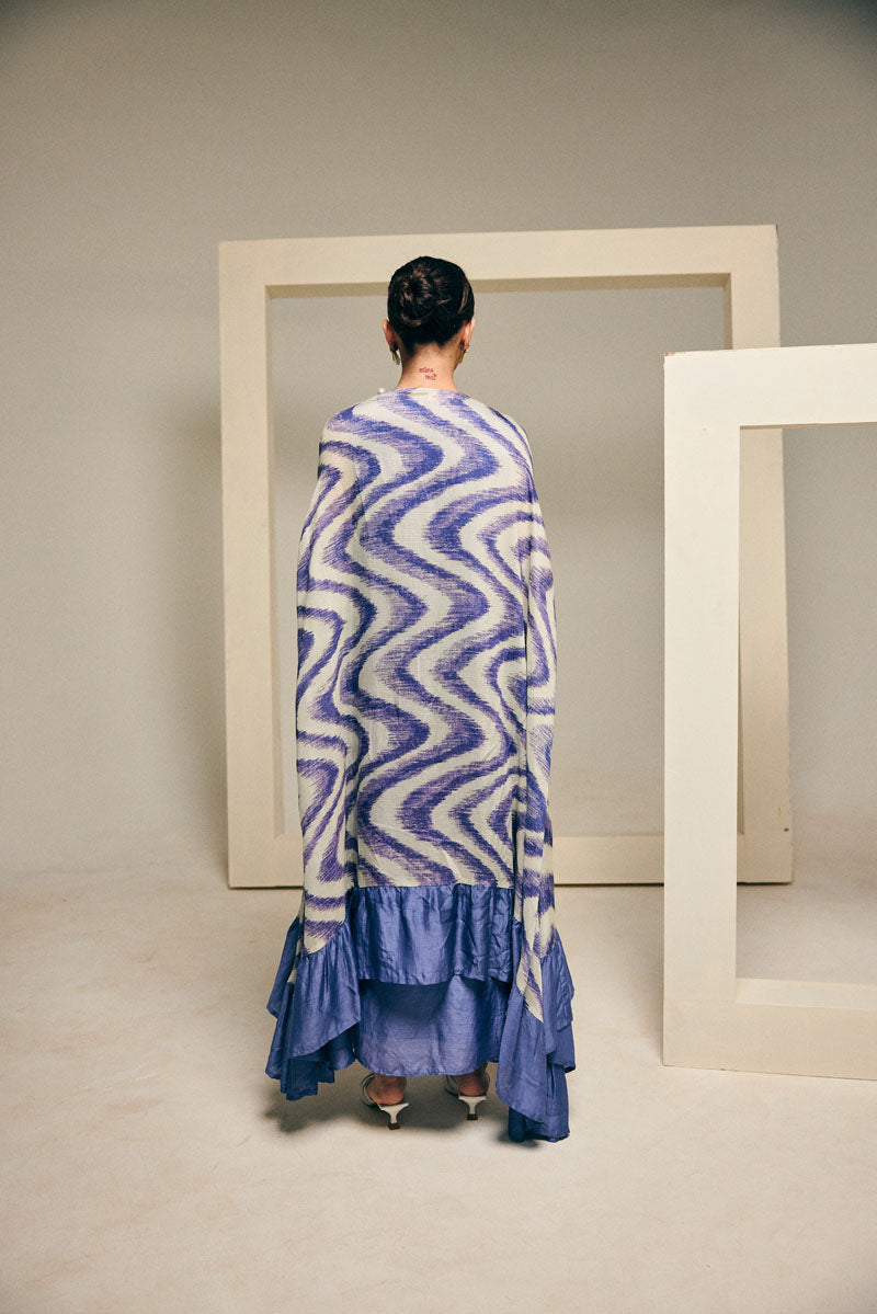 RUFFLE CAPE WITH PLEATED GOWN