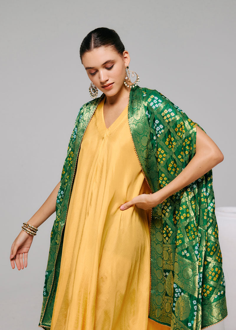 DRAPE YELLOW BANDHINI CAPE SET