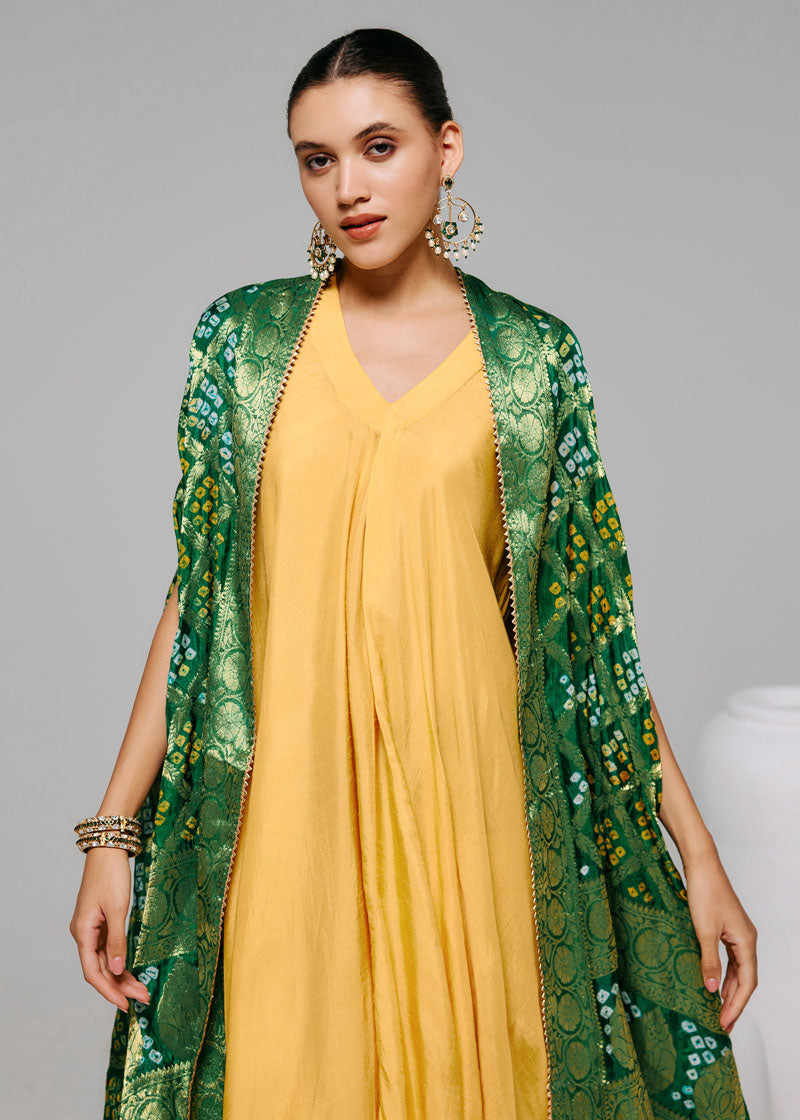 DRAPE YELLOW BANDHINI CAPE SET