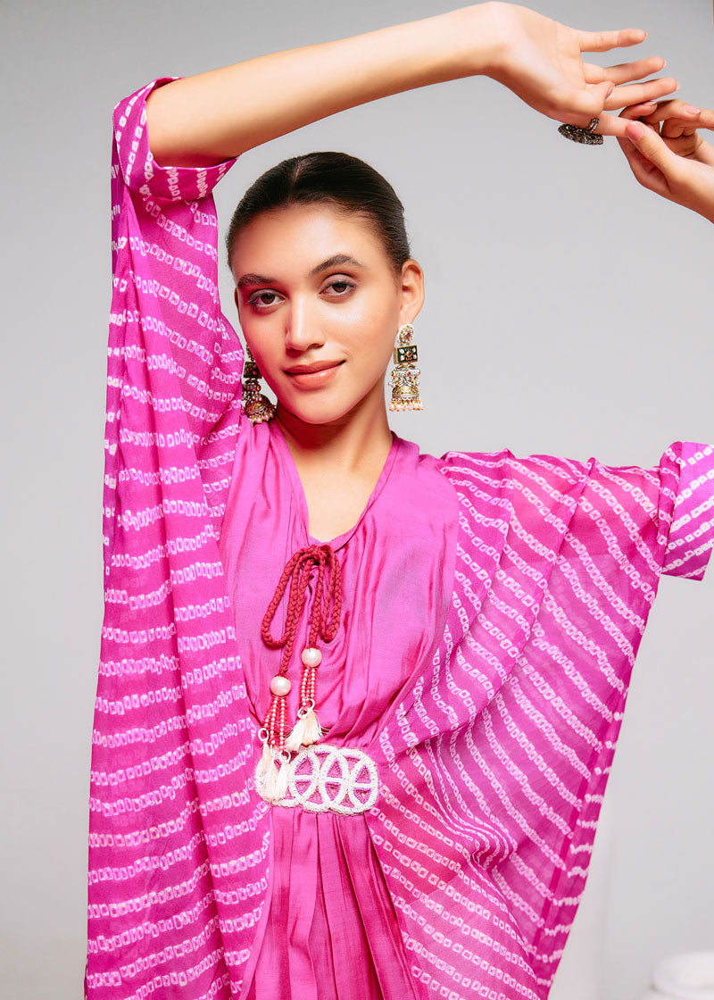 PINK EMBROIDERED BELT KAFTAN (Set of 3)
