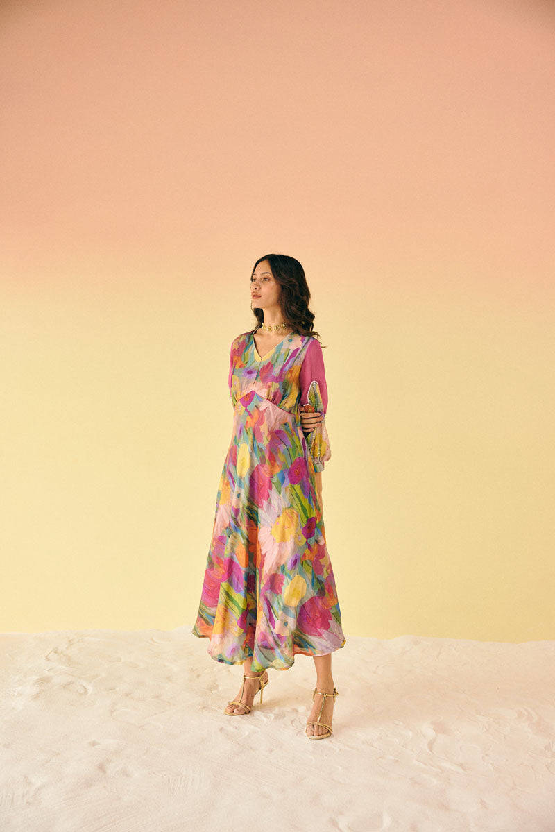 EMBELLISHED SLEEVES ANKLE LENGTH DRESS