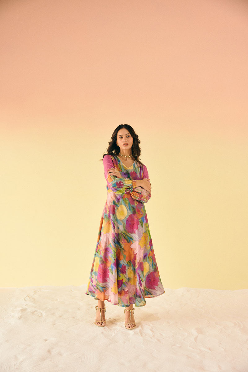 EMBELLISHED SLEEVES ANKLE LENGTH DRESS