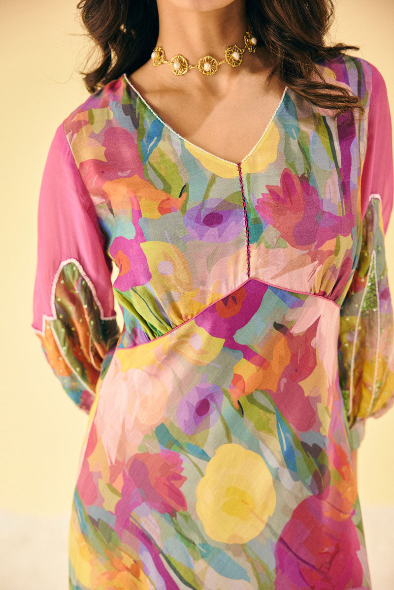 EMBELLISHED SLEEVES ANKLE LENGTH DRESS