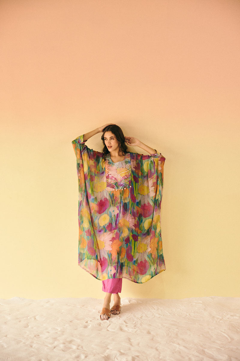 EMBELLISHED KAFTAN WITH BUSTIER &PANTS