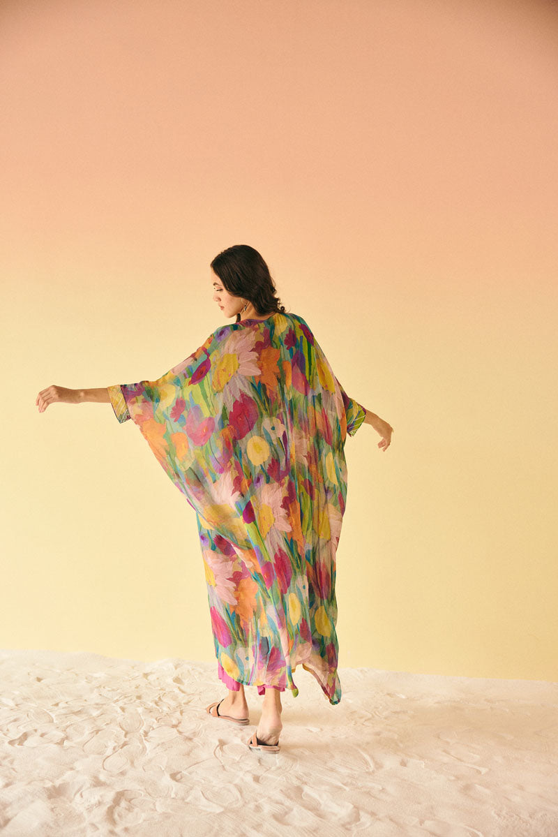 EMBELLISHED KAFTAN WITH BUSTIER &PANTS