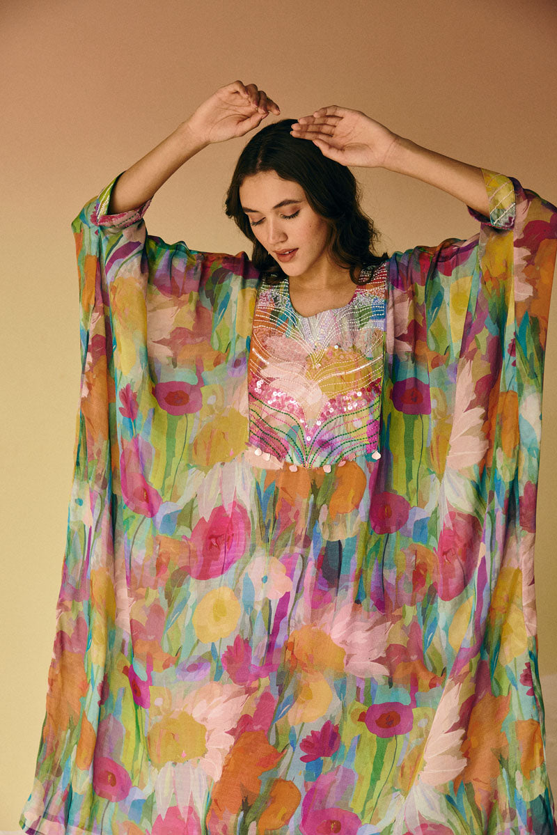 EMBELLISHED KAFTAN WITH BUSTIER &PANTS