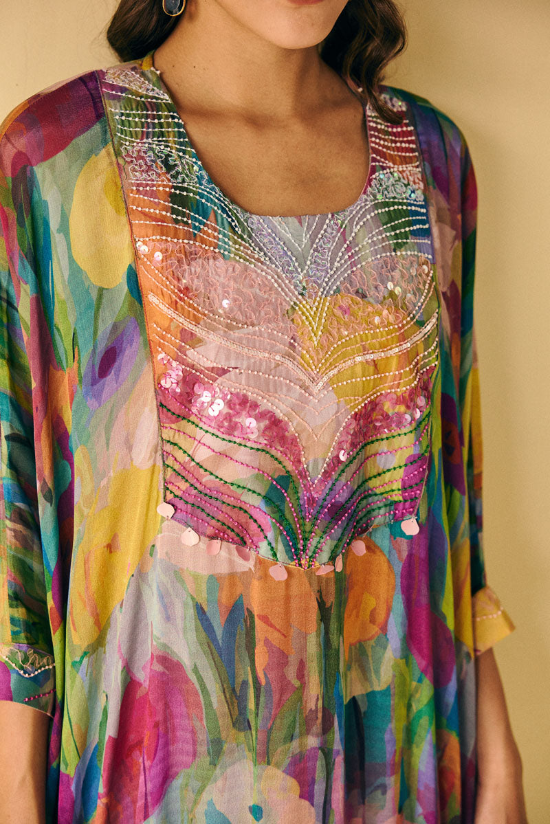 EMBELLISHED KAFTAN WITH BUSTIER &PANTS